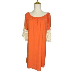 Umgee Women’s Small Crochet Bell Sleeve Shift Dress Orange